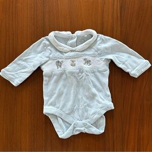 NEXT Baby Light Blue Long Sleeve Onesie with Smocked Design size 0-3 months